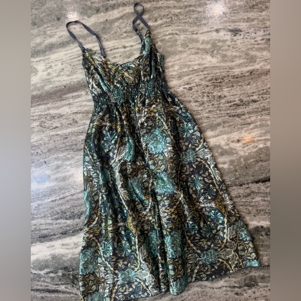 Vintage Satin Floral Print Slip Dress with Adjustable Straps - Size Small